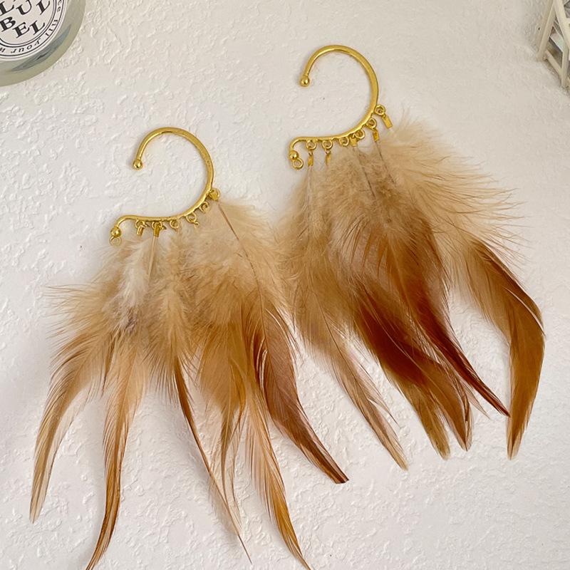 

Богемные серьги-подвески в форме сердца с перьями и бахромой, летние серьги в стиле морского отдыха, модные и свежие, универсальные женские
