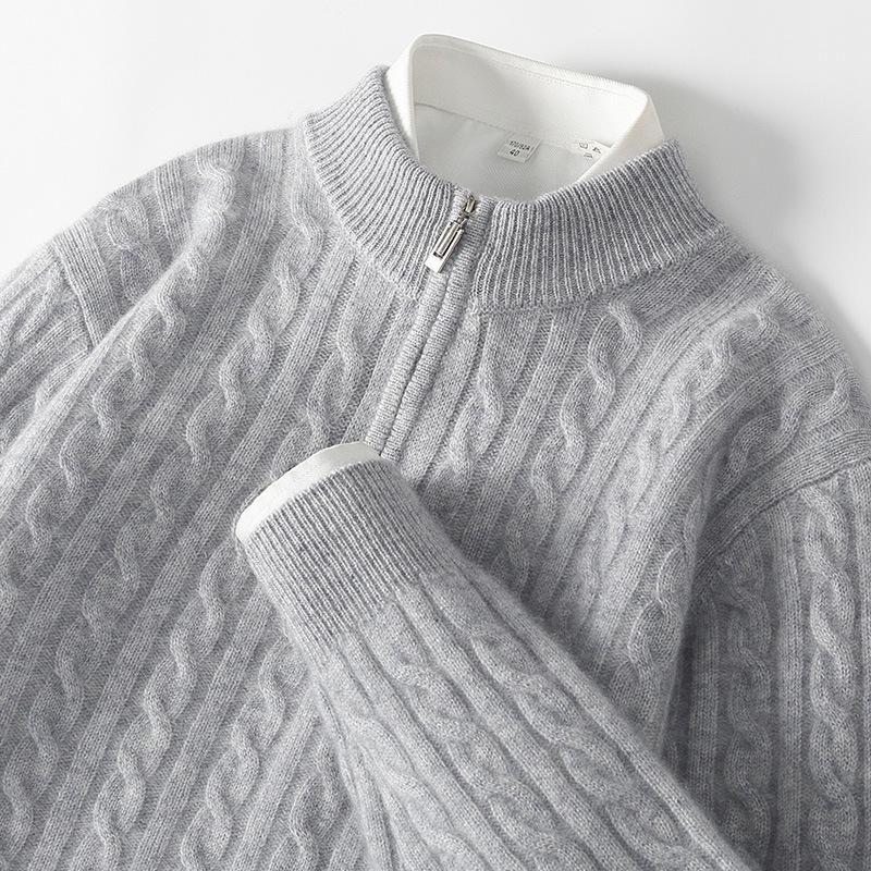 Men's 100% Wool Half-High Collar Sweater - Loose Fit, Thick Knit, Casual Business Style