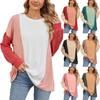 Fall Winter New Women's Crew Neck Splice Loose Long Sleeve Pullover T-shirt Top For Amazon Cross-border Trade