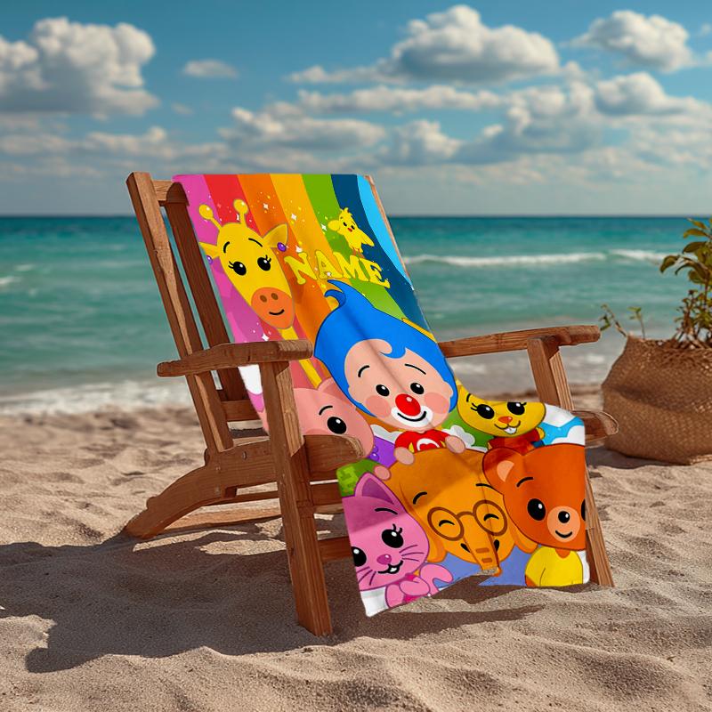Custom Name Ultra-Soft Beach Towel with Plim Plim Theme,Ideal for Pool - Camping, Diving - Perfect Travel Essential, Vibrant Beach Towel.