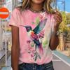 Summer beautiful colorful bird graphic women's T-shirt casual short sleeve fashion streetwear round neck top