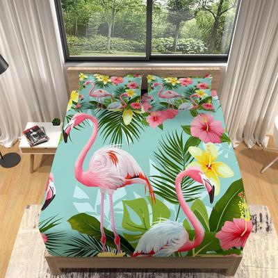 Prześcieradła z gumką Flower Flamingo, Mikrofibra z głęboką kieszenią 30 cm, Pościel Miękka Oddychająca Odporna na blaknięcie dla Dzieci Nastolatków