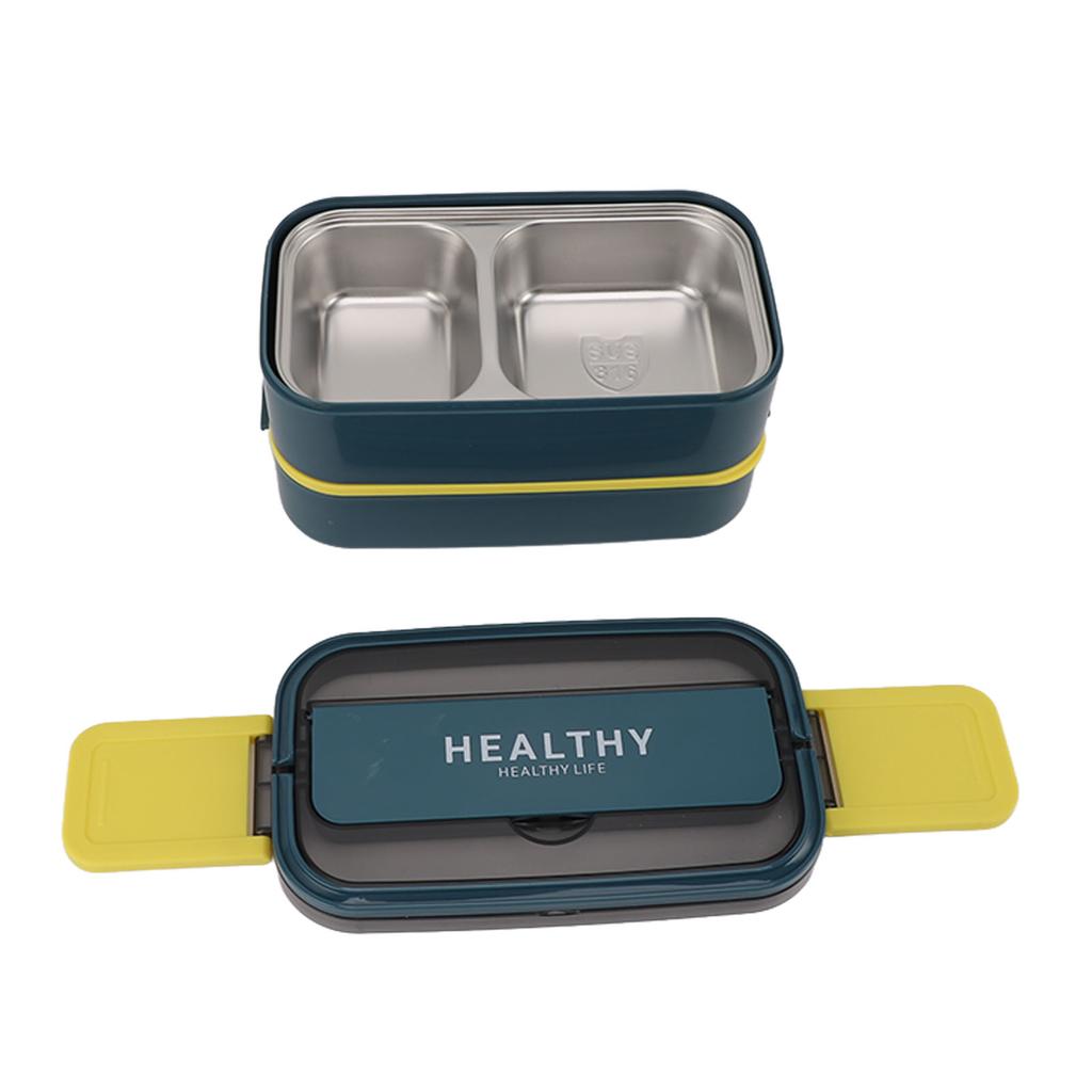 Double Layer Bento Box 316 Stainless Steel Compartment Portable Lunch Box with Cutlery for Work