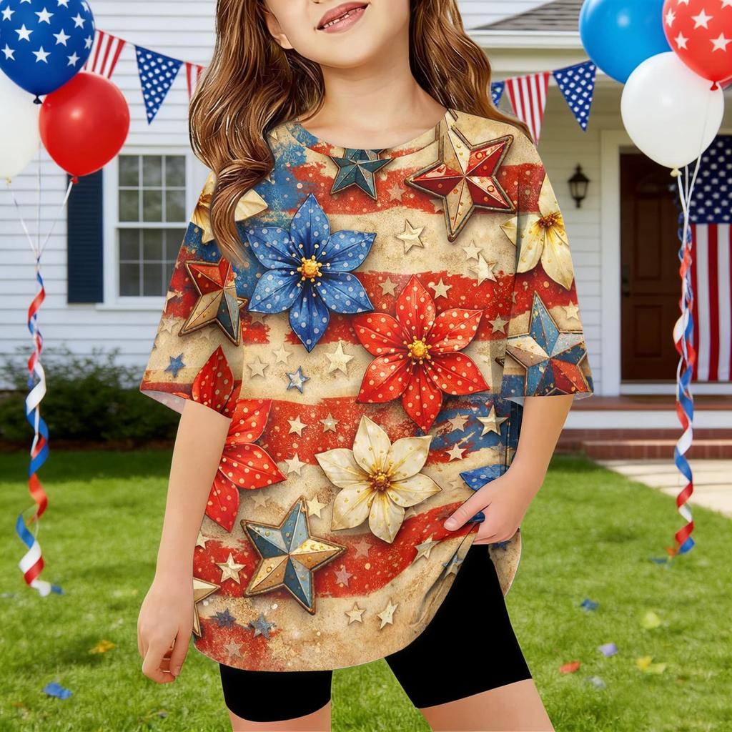 Kids Independence Day Print Round Neck Short Sleeve Casual T-shirt