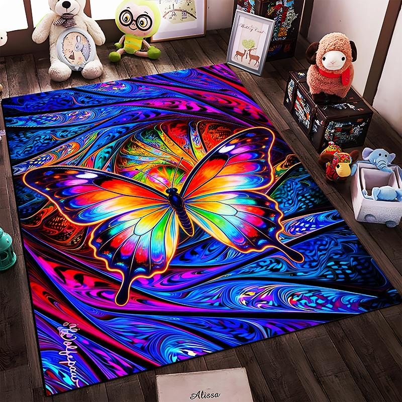 Colorful Butterfly Carpet with Abstract Swirl Design, Vibrant Home Decor Suitable for Use As an Anti-slip for Living Room Bedroom Sofas