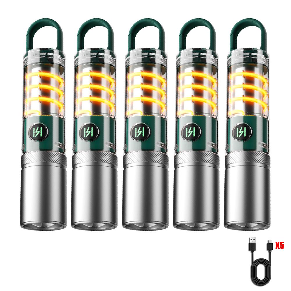 Powerful LED Flashlight USB Rechargeable Portable Camping Lantern with Built-in Battery 5 Mode Lighting Outdoor Emergency Torch