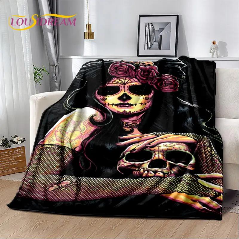 3D Gothic Horror Weiblicher Schädel Totes Mädchen Weiche Plüschdecke, Flanelldecke Überwurfdecke für Wohnzimmer Schlafzimmer Bett Sofa Picknick