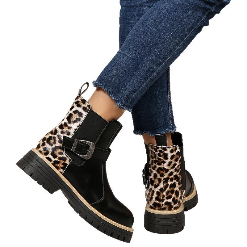 Large size Martin boots women's autumn and winter new round head thick bottom leopard print women's versatile boots