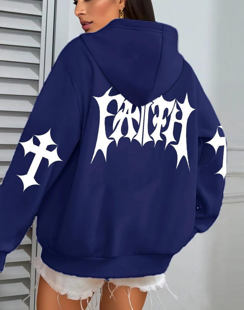 Women's Creative Faith Art Fleece Hoodie - Autumn Casual Loose Fit with Pockets