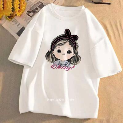 Summer 3D Print Little Girl T-shirt Women's Short Sleeve Cartoon Pattern Round Neck Summer Short Sleeve