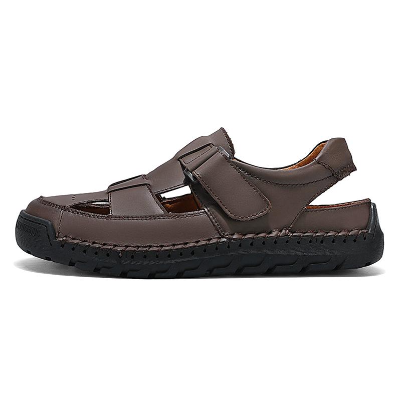 Summer Men's Leather Beach Sandals Pure Handmade Mens Closed Toe Sandals