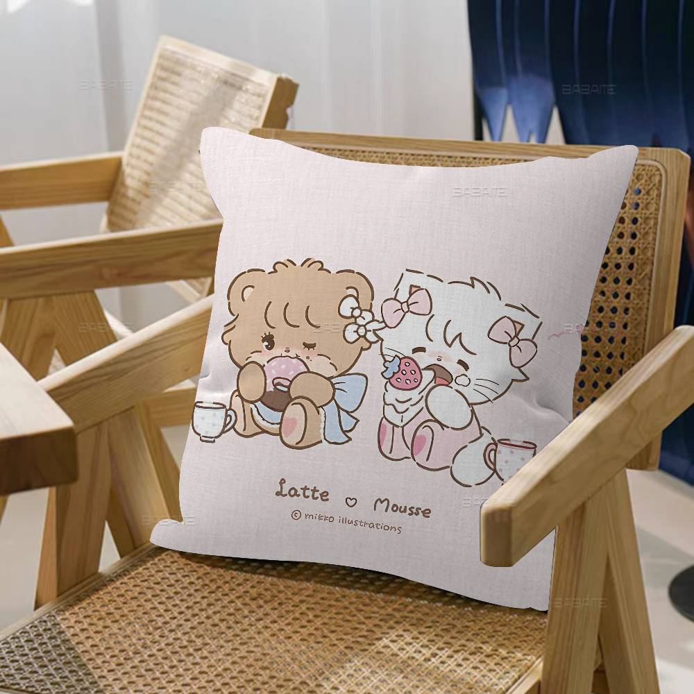 Cute Cat Mikko I-Illustrations Pillow Gift Home Office Decoration Bedroom Sofa Car Cushion Cover Case 45X45 Peach skin 18*18(CM)-1Pcs