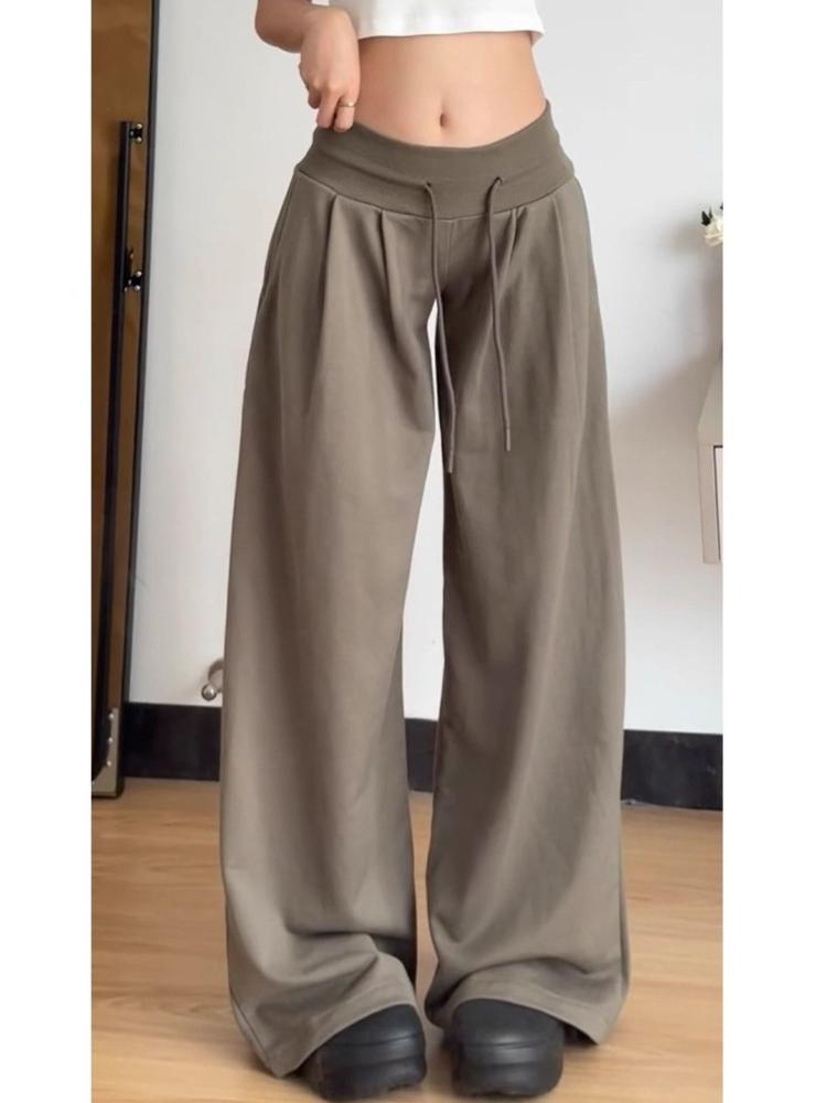 

American-style Retro Women s Sweatpants 2025 New Elegant Low-waist Drawstring Loose Straight-leg Harajuku Casual Wide-leg Pants 2XL кавовий