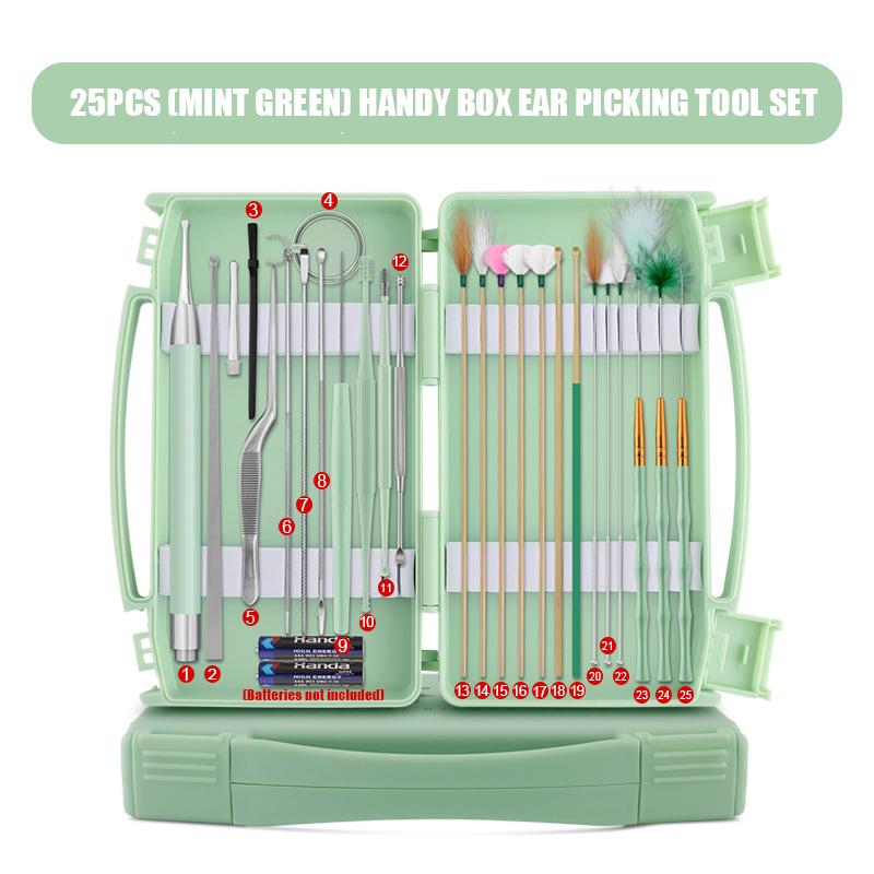 

25PCS Ear Canal Cleaning Ear Hollowing Spoon Massage Ear Wax Goose Feather Wand Chicken Feather Wand Ear Harvesting Tool Set м ята зелений колір