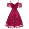 Bright Deer Women Cold Shoulder Bridesmaid Dress Floral Crochet Lace Ruffle Cami Strap Midi Dress for Wedding Evening Formal Party Cocktail Occasions