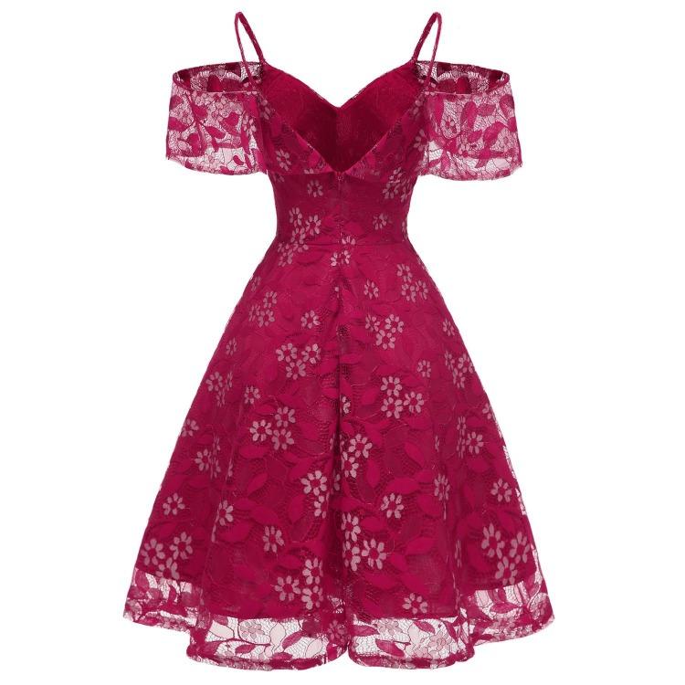 Bright Deer Women Cold Shoulder Bridesmaid Dress Floral Crochet Lace Ruffle Cami Strap Midi Dress for Wedding Evening Formal Party Cocktail Occasions