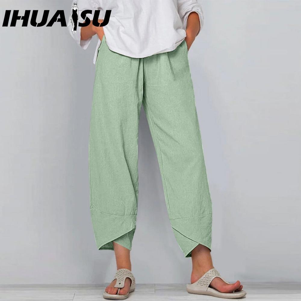 

IHUASU Женские модные повседневные однотонные брюки и капри с принтом и высокой талией XXXXXL андроид зеленый