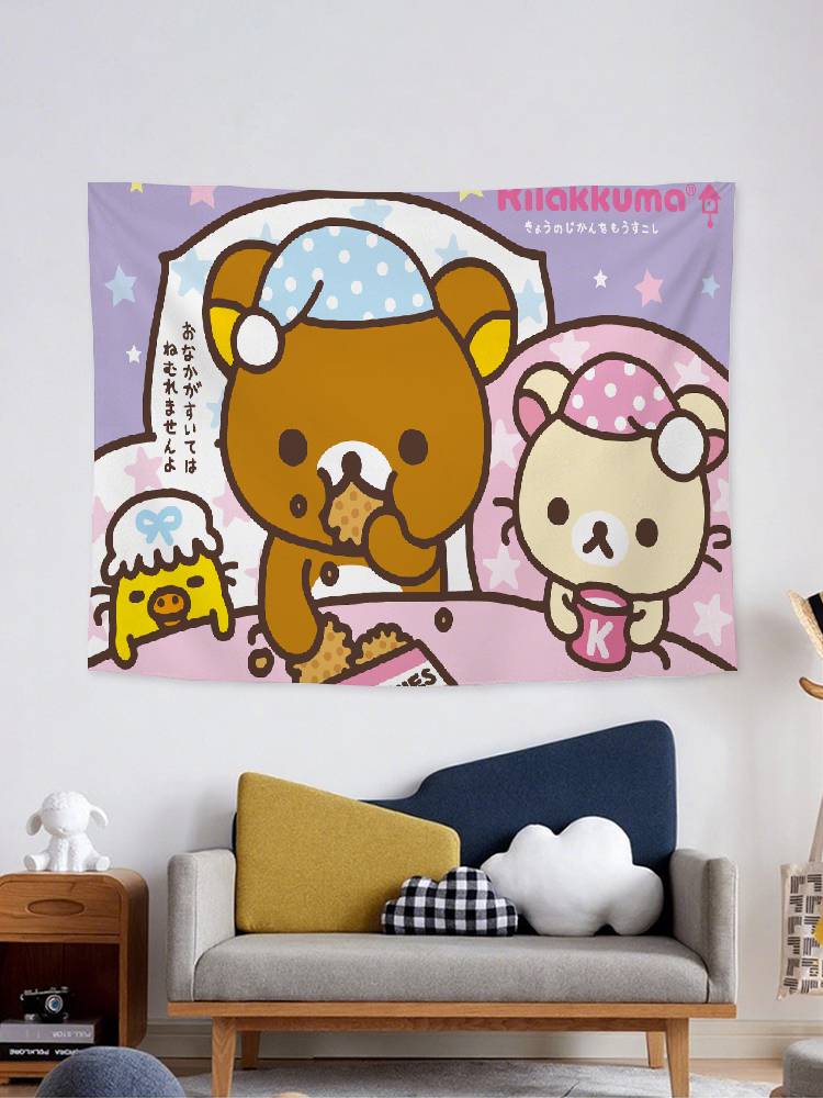 Cute RRilakkuma Tapestry Wall Hanging Tapestry Art Deco Blanket Curtain Hanging At Home Bedroom Living Room Decor