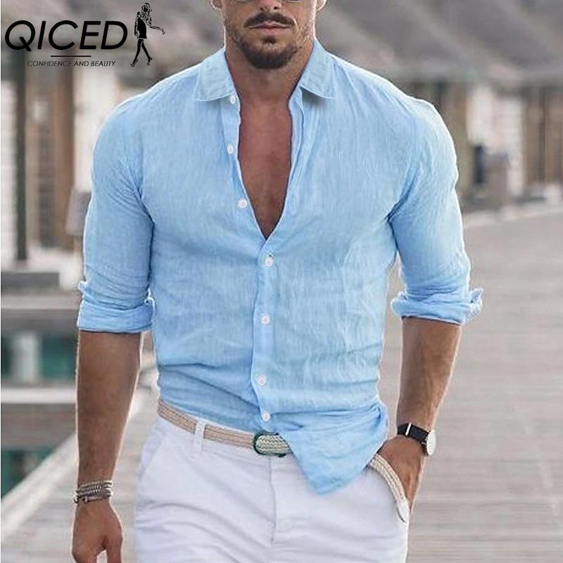 

QICED Бавовняна футболка з довгим рукавом Чоловіча модна вільна сорочка З принтом Співчутлива сорочка XXXXL