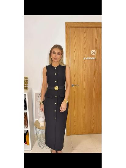 Jarní midi šaty z krepu bez rukávů s páskem 2025: evropsko-americký styl