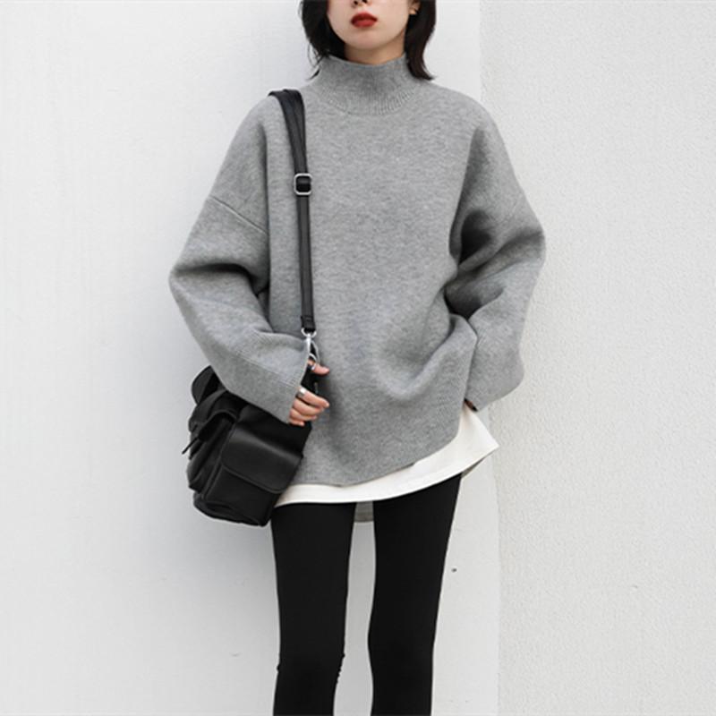 Вязаный свитер с половиной выреза, корейский толстый свитер, женский осенне-зимний свободный мягкий теплый свитер с низом one size серый