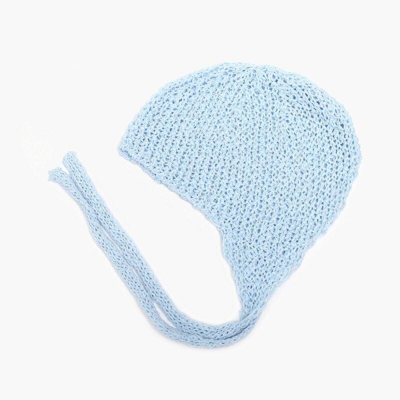 Women s Bikini Look Mesh Knit Ribbon Hat Bonnet Beanie black