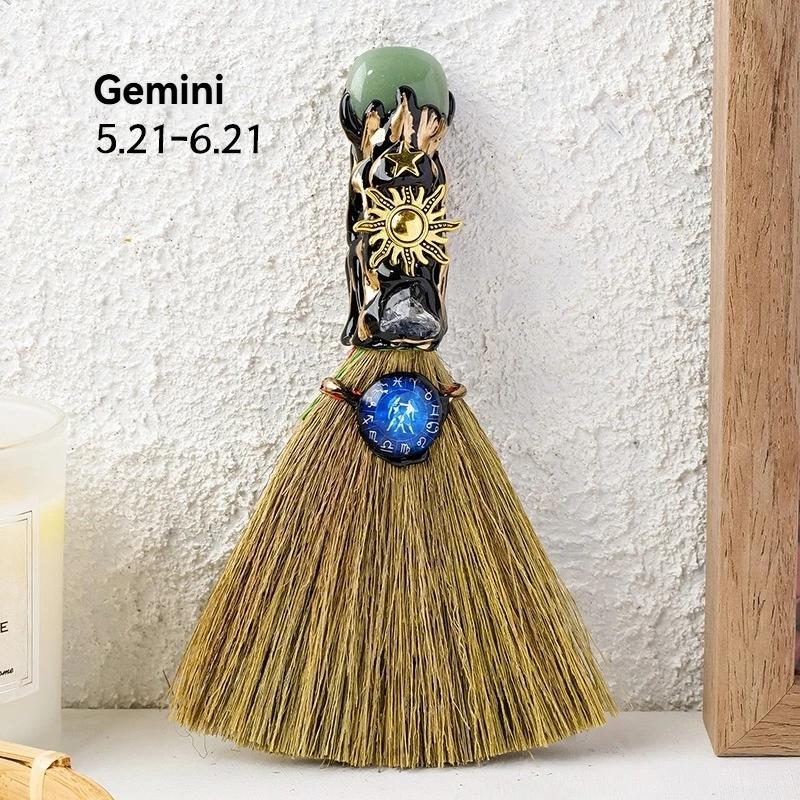 Exquisite Natural Crystal Column Point Stone Broom Handmade Mini Witch Broom Ornaments Rough Stone Broom Craft