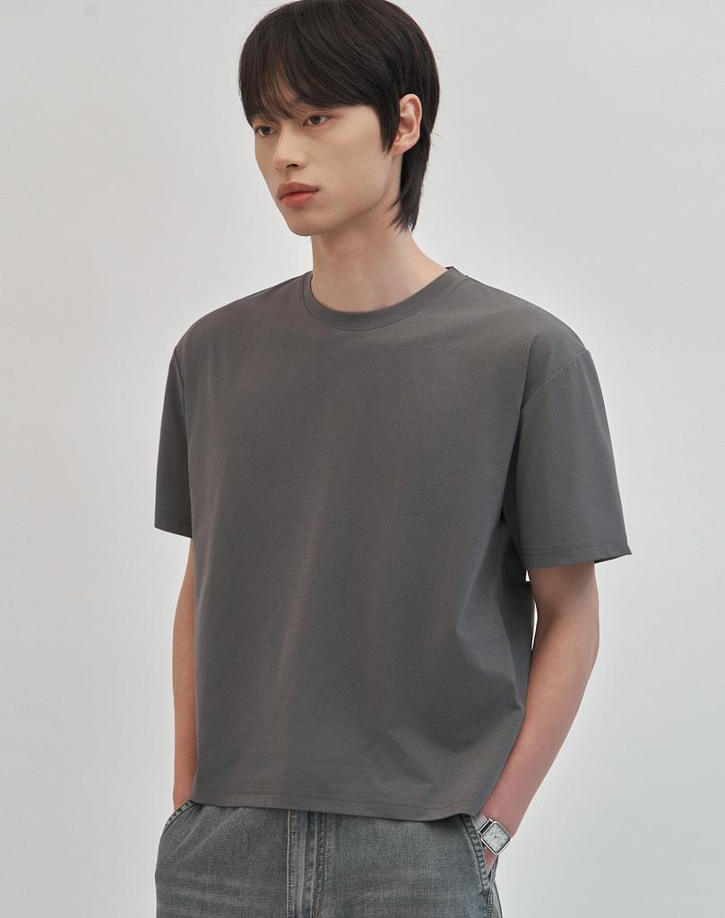 WORK ON BODY OFF (Crop) Airbit Cooling Solid Semi-Oversized Short Sleeve T-Shirt [Charcoal]
