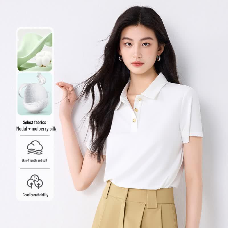 FivePlus Summer Polo Collar Short Sleeve T-shirt for Women