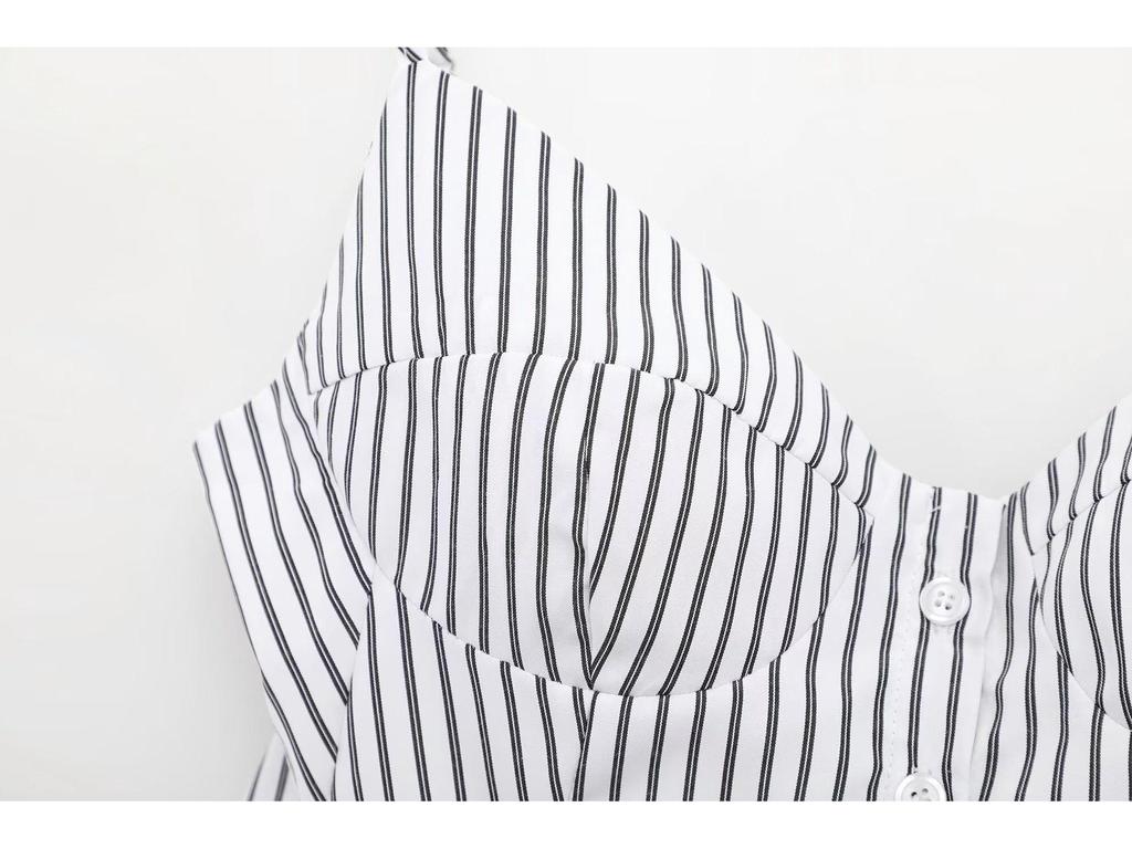 2025 Spring Sexy European & American Style Spaghetti Strap Pleated Poplin Top