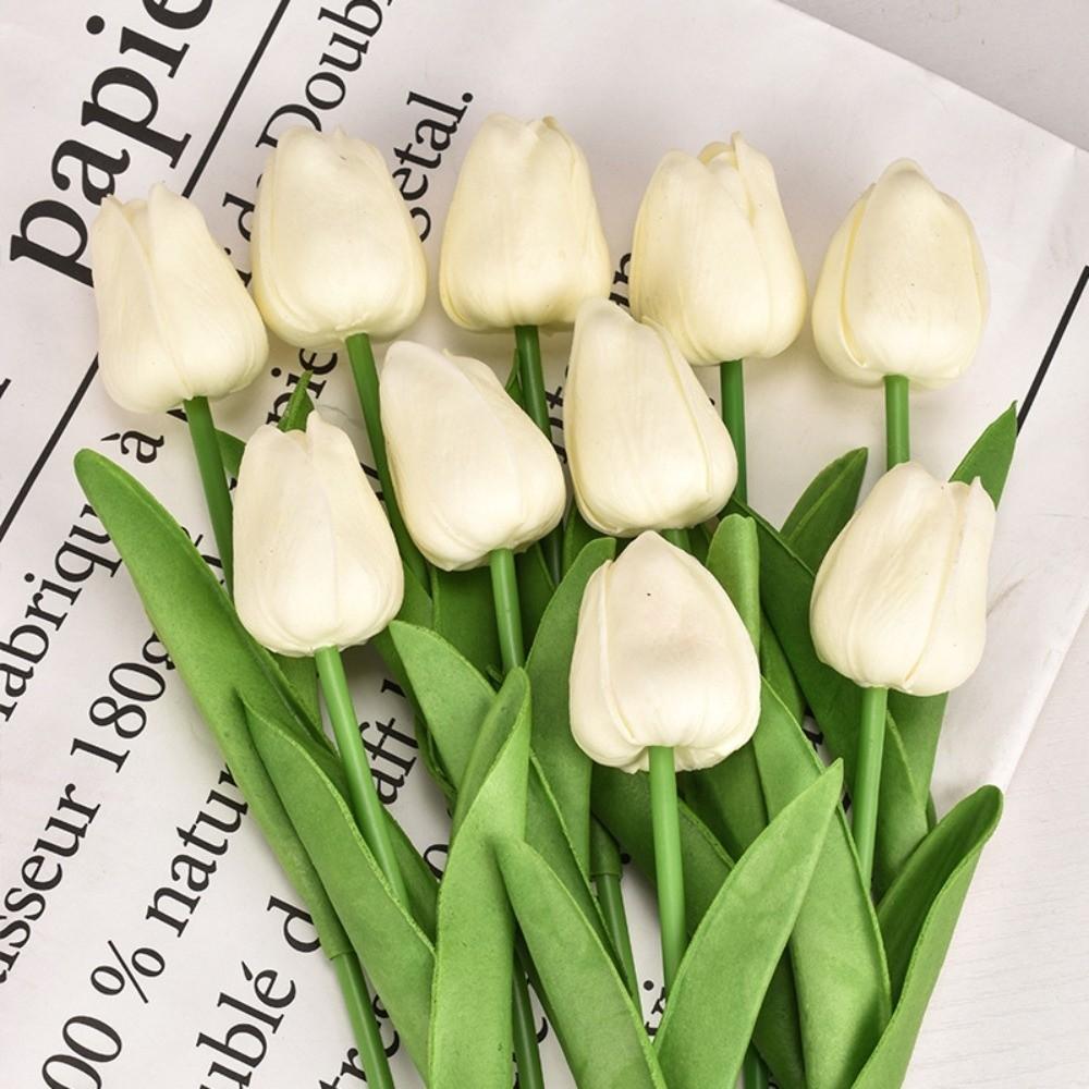 10pcs Artificial Tulips Flower Bouquet Long Branch Real Touch Artificial Tulips Fade-Resistant Tulips Fake Flower Event Decor