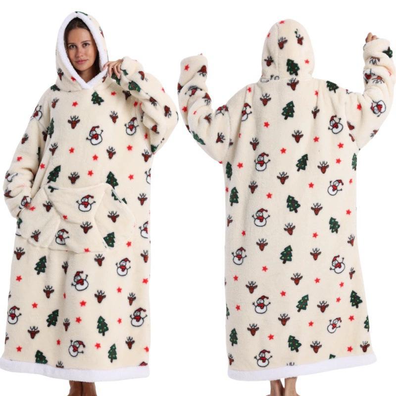 Autumn and Winter Sports and Leisure Warm TV Blanket Senior Women's Plush Comfortable Soft Bathrobe Warm Fluffy Robe