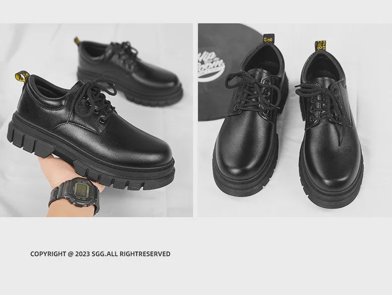 Men's Black Lace-Up Leather Shoes: Casual, Formal, Height-Boosting, Round Toe