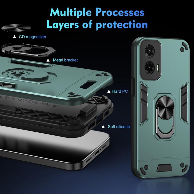 Armor Magnet Holder Ring Case For Motorola Moto G05 G15 G35 G45 G55 G75 G85 5G G04 G04S G14 G24 G34 G54 G64 G84 Camera Cover