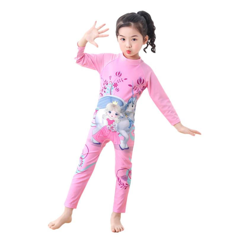 Children Swimwear Cartoon Sunscreen Long-sleeve Diving Suit For 3-11 Years Old Kids