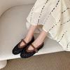 Grape mother's new romantic hollowed-out crochet splicing versatile shallow mouth one-word belt Mary Jane women's summer flat-soled single shoes