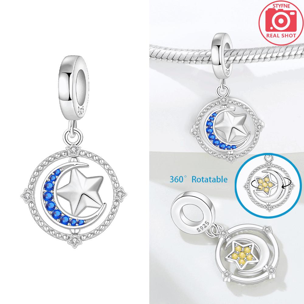Original Copper Charms Star Moon Zircon Pendant Planet Beads Fit Bracelet Anniversary Fine Gift Accessory Diy Making