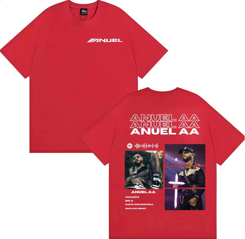 2026 HOT SALE Anuel AA Real Hasta La Muerte Tour Cover Unisex Vintage Fashion Oversized High-quality Summer Women and Men T-shirt Short Sleeve Tee Top