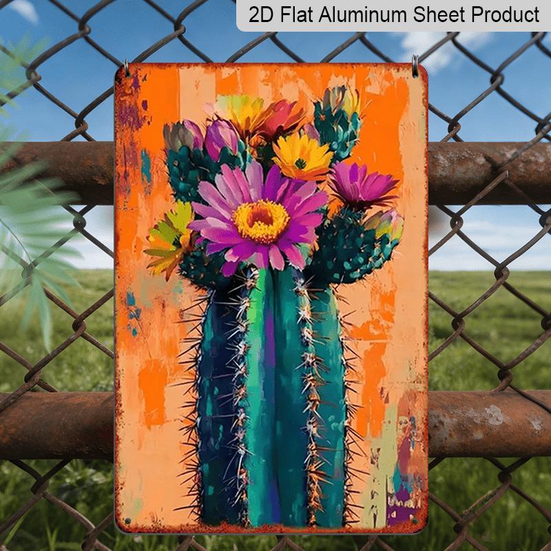 

2D Flat, Retro Mexican Cactus Blossom Aluminum Sign - Vibrant Floral Succulent Wall Decoration, Easy To Install, 7.87*11.8 Inch Hanging Plaque, Ideal 20*30cm