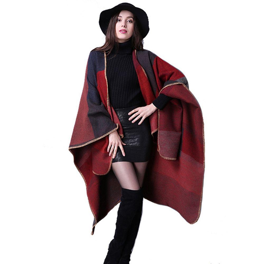 Soft New Women Cashmere Scarf Blanket Cloak Patchwork Plaid Poncho Wrap Shawl