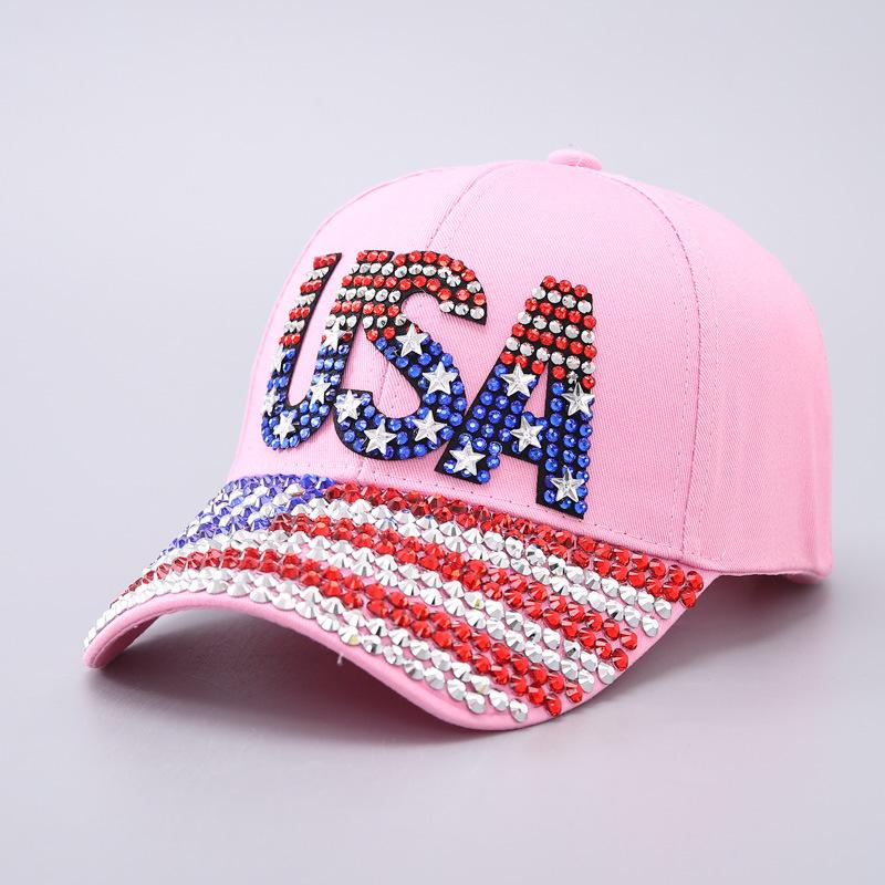 Freedom Outdoors Women's Baseball Cap Fashion Rhinestone Usa Curved Brim Peaked Cap For Men And Cm