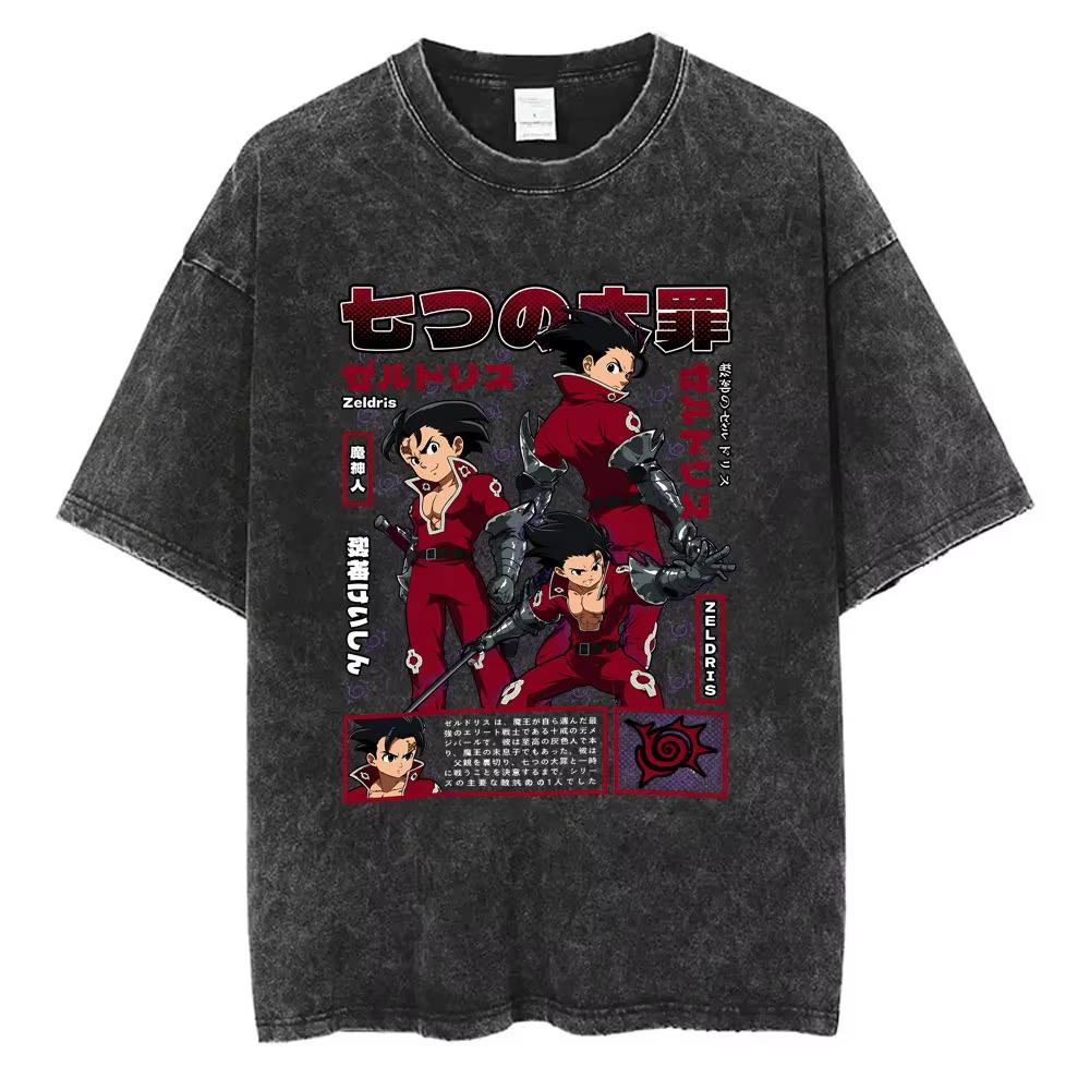 Summer Hot Sale Washed Vintage Anime The Seven Deadly Sins Zelldris Graphic Tshirt Y2k Unisex Vintage Gothic Oversized Tshirts