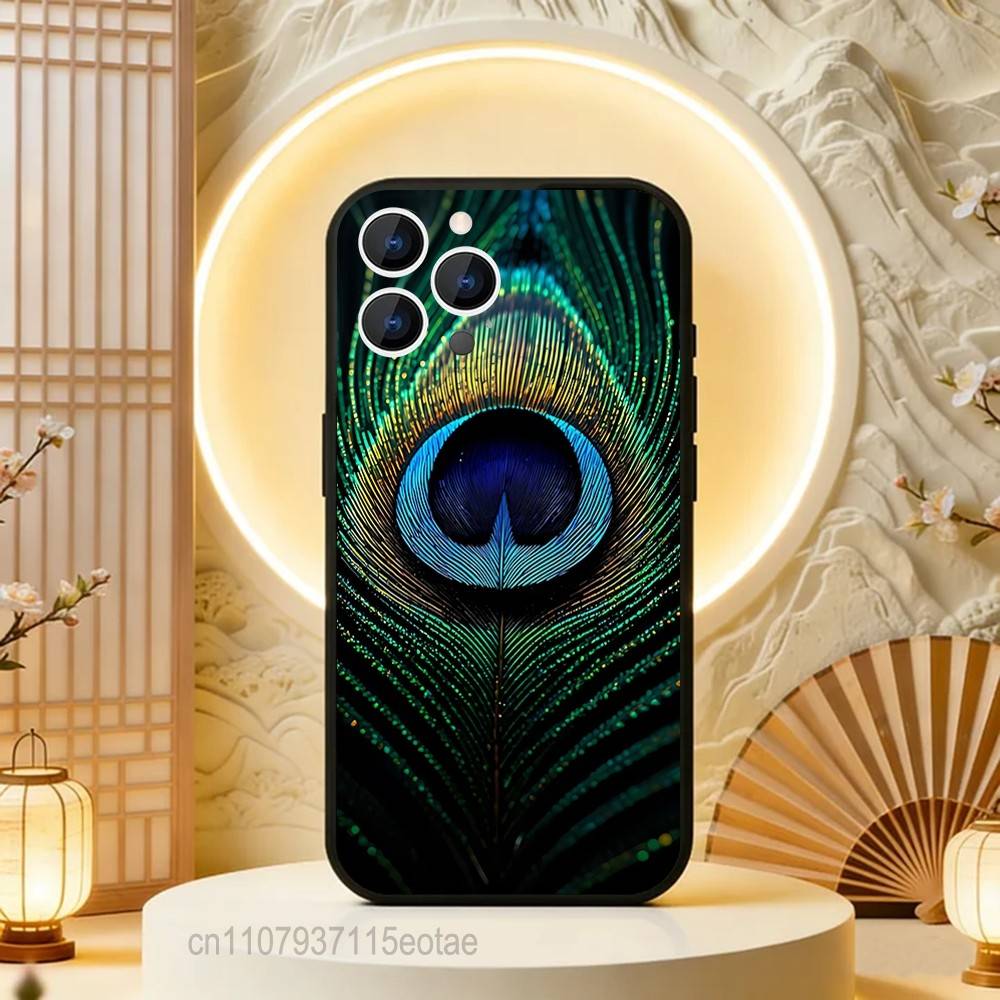 

COLORFUL Bird Peacock Feather Phone Case For iPhone 17,16,15,14,13,12,11,Pro,Max,Plus,E,Air,Mini Black Shockproof Funda Cover iPhone13mini