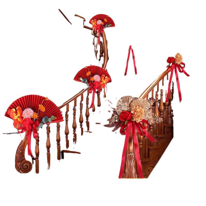 Wedding Staircase Handrail Decoration with Artificial Flowers and Pendants