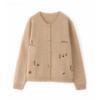 2026 A/W Pure Wool Round Neck Knit Cardigan with Embroidered Cactus Design