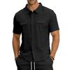 Men's Linen Short Sleeve Work Shirt Multi-Pocket Breathable Outdoor Casual.