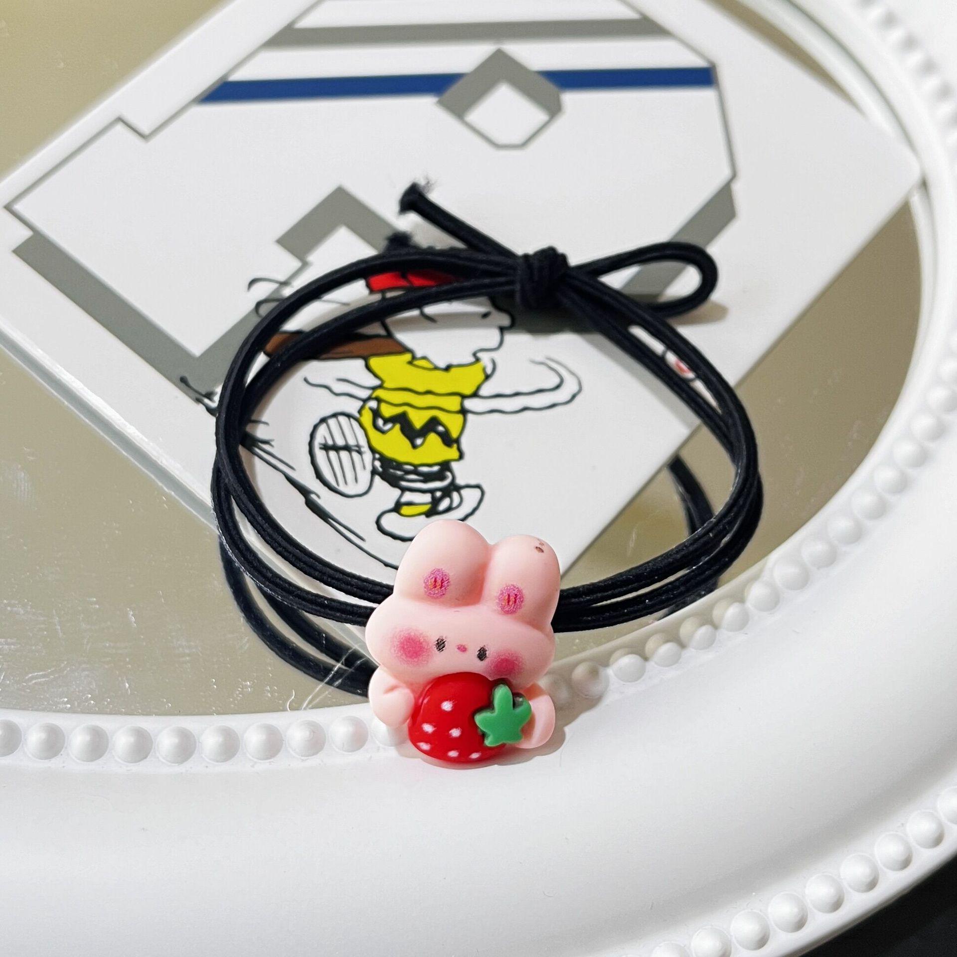 

Детская резинка для волос с клубничным мультяшным кроликом - Высокоэластичная, не повреждает волосы, универсальный головной убор