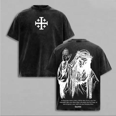 Vintage Washed Oversized Pure Cotton Tee Gothic Y2K Jesus Graphic Short Sleeve Trendy Streetwear Daily Birthday Gift Outfit Tops