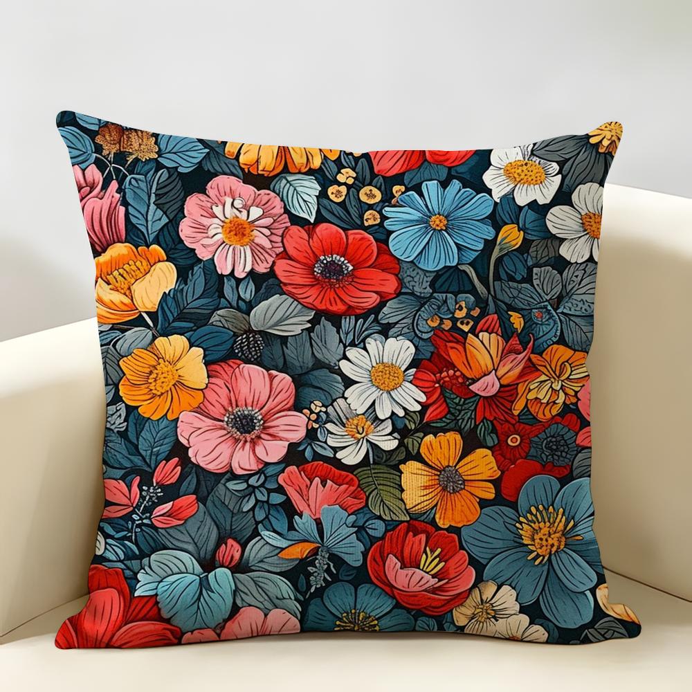 Art Classic Floral Pattern Cushion Cover Durable Hypoallergenic Organic Linen Short Pillow Cover Washable