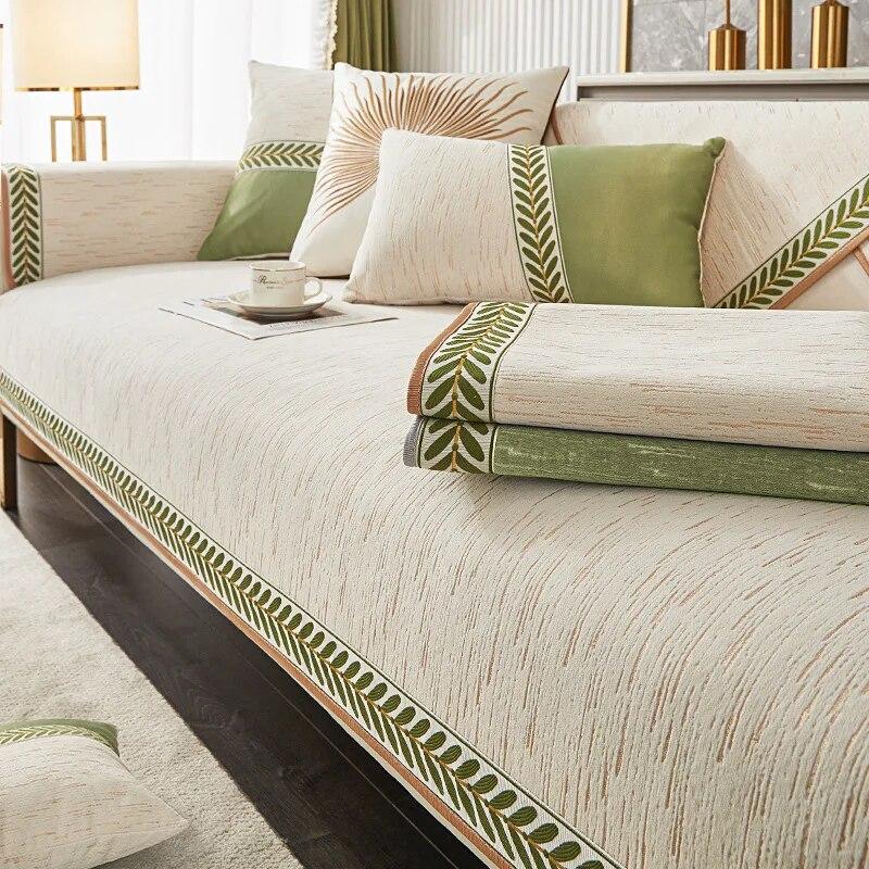 Modern Sofa Cover Embroidery Wicker Edge Chenille Sofa Cushions Non-Slip Living Room Leather Universal Sofa Backrest Armrests